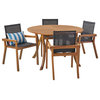 GDF Studio Spencer Outdoor Round Acacia Wood Dining Set With Mesh Seats, Teak Fi