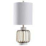 Stylecraft - Westray Open Cage Table Lamp With Marble Base and Cylinder Shade, Brass - Imposing materials give this modern style table lamp admirable presence. The base features a combination of marble and iron, with white and brass finishes creating a vibrant visual. The white cylindrical shade adds to the structure's symmetry. Any contemporary office, living room or dining room will get a stylish boost from this chic stone and metal transitional table lamp.