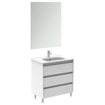 32" Freestanding 3 Drawers White Vanity Base Cabinet Sansa by Royo