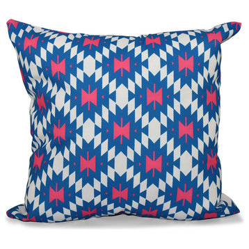 Jodhpur Kilim 2, Geometric Print Pillow, Blue, 16"x16"