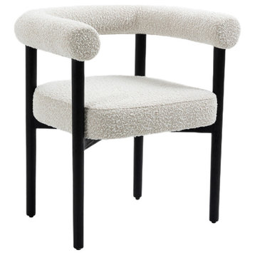 Hyatt Boucle Fabric Upholsetered Dining Chair, Cream, Black Finish