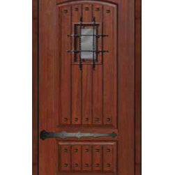 Exterior Single Door 80 Fiberglass Rustic 2 Panel V-Grooved 6266 - Front Doors