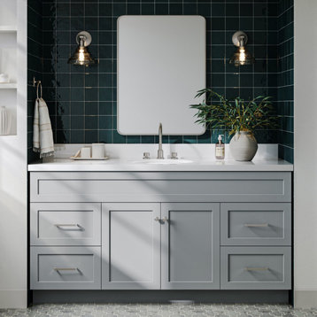 Ariel Hamlet 67" Single Oval Sink Bathroom Vanity, Grey, 1.5 White Quartz
