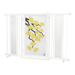 Fusion Gates - Fusion Gate with Autumn Ginkgo Design, White Pearl, 52"-60" - Dog Gates