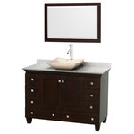 Wyndham Collection - Acclaim 48" Espresso Single Vanity, Carrara Marble Top, Avalon Sink, 24" - Sublimely linking traditional and modern design aesthetics, and part of the exclusive Wyndham Collection Designer Series by Christopher Grubb, the Acclaim Vanity is at home in almost every bathroom decor. This solid oak vanity blends the simple lines of traditional design with modern elements like beautiful overmount sinks and brushed chrome hardware, resulting in a timeless piece of bathroom furniture. The Acclaim is available with a White Carrara or Ivory marble counter, a choice of sinks, and matching Mrrs. Featuring soft close door hinges and drawer glides, you'll never hear a noisy door again! Meticulously finished with brushed chrome hardware, the attention to detail on this beautiful vanity is second to none and is sure to be envy of your friends and neighbors