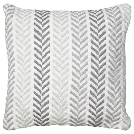 Grayscale Chevron Accent Pillow, Handmade Cotton, Gray, 18x18, Poly Fill