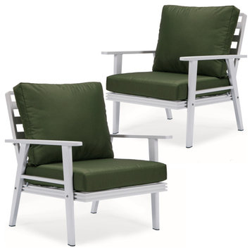 LeisureMod Walbrooke White Patio Armchairs with Cushions Set of 2, Green
