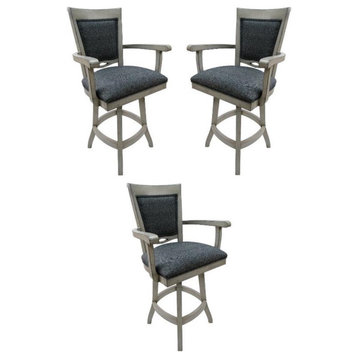 Home Square 26" Wood Counter Stool with Arms in Kokomo Azure Gray - Set of 3