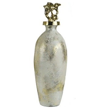 Glass, 20" Metal Vase Tribal Topper, White/Gold