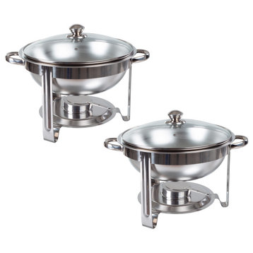 2 Round 5 QT Chafing Dish Buffet Set Water Pan, Food Pan, Fuel Holder, Stand