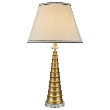 40051, 30" High Metal Table Lamp, Gold With Crystal Base