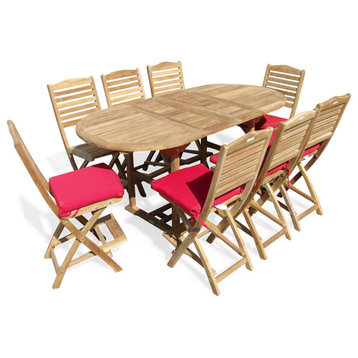 Teak 95x39" Oval Counter Extension Table, 8-Folding Chairs