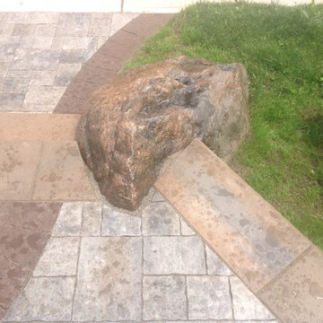 Front porch stone steps & landing, rock detail