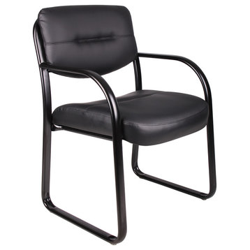 Boss Leather Sled Base Side Chair With Arms