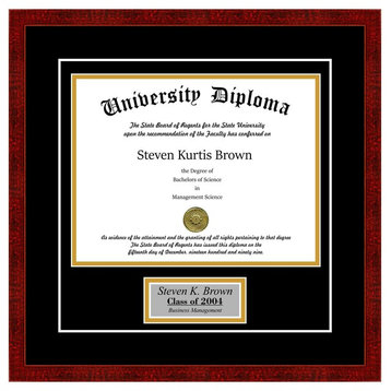 Personalized Single Diploma Frame with Double Matting, Classic Cherry, 12"x16"