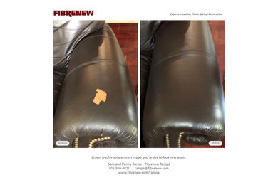 Leather sofa armrest restoration and re dye in Tampa