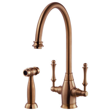 Charleston Two Handle Kitchen Faucet With Sidespray, Antique Copper