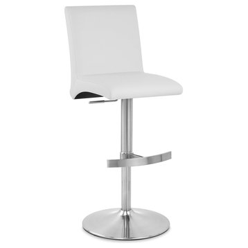 Coveteur Bar Stool White Leatherette Brushed Stainless Steel Adjustable Base