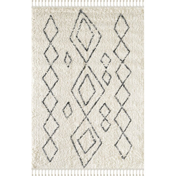 Abani Willow Moroccan Diamond Print Ivory And Grey Area Rug, 4'x6'