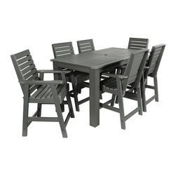 Highwood USA - Weatherly 7-Piece Rectangular Counter-Height Dining Set, Weathered Acorn, Coasta - Outdoor Pub And Bistro Sets