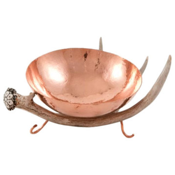 Bowl With Antler Stand, Copper, 12"