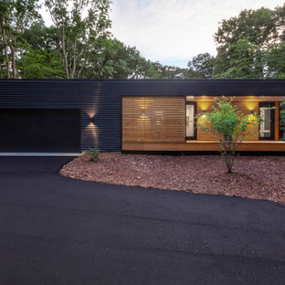 Mid-sized minimalist black one-story metal exterior home photo in Indianapolis
