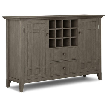 Rustic Sideboard, 2 Side Cabinets, Drawers and Center Wine Rack, Farmhouse Grey