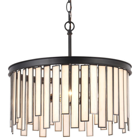 LNC Hemera 3-Light Matte Black Modern Flat Tiffany Glass Drum Chandelier