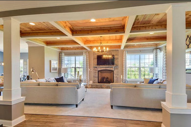 Example of a transitional family room design in Denver