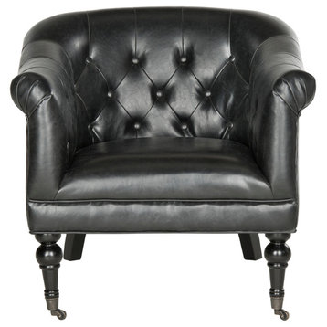 Safavieh Nicolas Tufted Club Chair, Antique Black Leather