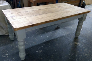Reclaimed pine chunky rustic 6ft x 3ft  farmhouse table on painted turned legs.