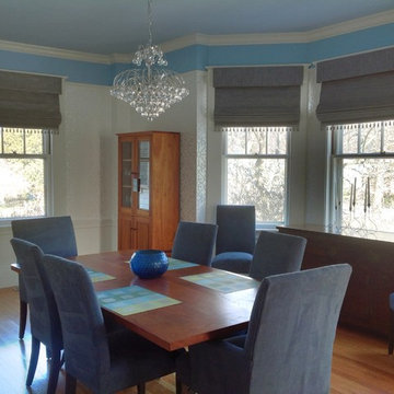 Cordless Roman shades with Valance and couture trim on bottom edge