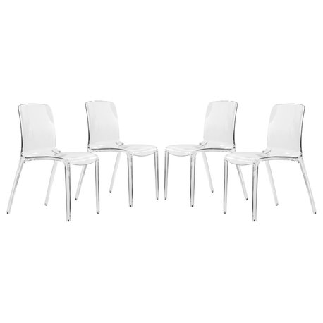 LeisureMod Murray Lucite Stackable Molded Dining Side Chair, Set of 4, Clear