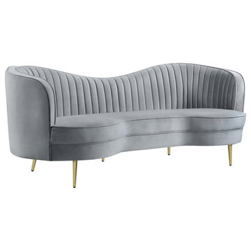 Benzara BM286330 Modern Sofa, Curved Kidney Shape, Channel Tufted, Gray, Gold