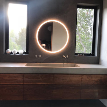 Wabi-Sabi Concrete Farmhouse Sink – Minimalist Topanga Canyon Bathroom Remodel