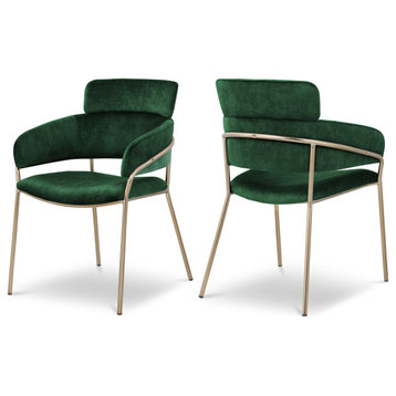 Yara Upholstered Dining Chair (Set of 2), Green, Velvet