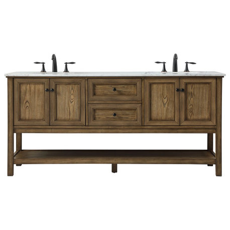 Elegant VF27072DDW 72" Double Bathroom Vanity, Driftwood