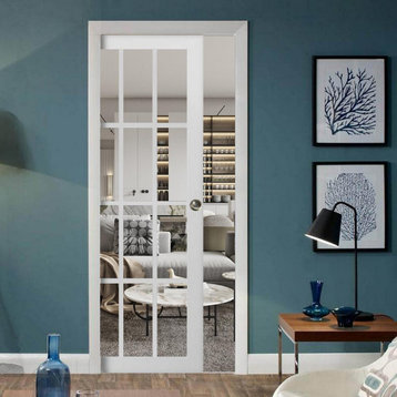 Sliding French Pocket Door 30 x 80 With Clear Glass, Felicia 3355 Matte White