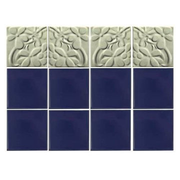 Azurite Gloss tiles bordered with Monochrome High Relief tiles.