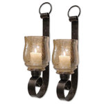 Uttermost - Uttermost Joselyn Small Wall Sconces, Set of 2 - These Decorative Candleholders Feature An Antiqued Bronze Metal Base With Transparent Amber Glass. Two 2"x 3" White Candles Included. Uttermost's Candle Sconces Combine Premium Quality Materials With Unique High-style Design. With The Advanced Product Engineering And Packaging Reinforcement, Uttermost Maintains Some Of The Lowest Damage Rates In The Industry. Each Product Is Designed, Manufactured And Packaged With Shipping In Mind.