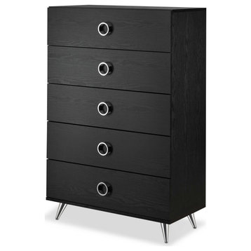 32" X 17" X 47" Black And Chrome Particle Board Chest