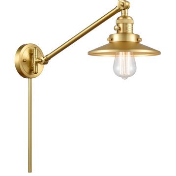 Railroad 1 Light Swing Arm or Wall Lamp, Satin Gold, Satin Gold