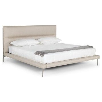 Modrest Bergeron, Contemporary Cream Woven Fabric Bed, Queen