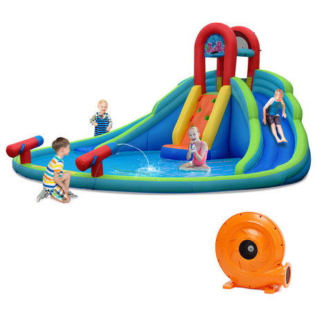 Costway Inflatable Bounce House Water Splash Pool Dual Slide Climbing Wall