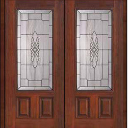 Prehung Double Door 80 Fiberglass Versailles 2 Panel 3/4 Lite Glass - Front Doors