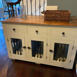 Medium Double Kennels with Drawers and Balusters and Walnut Top - Dog Kennels And Crates
