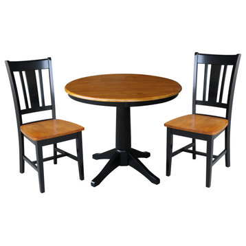 36" Round Top Pedestal Table With 2 San Remo Chairs, 3-Piece Set, Black/Cherry