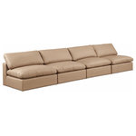 Meridian Furniture - Comfy Upholstered Modular Sofa, Tan, 4-Piece: 4 Armless Chair, Vegan Leather - Give your space a whole new look with this tan Comfy vegan leather sofa. This handsome sofa fits nicely with other items in the Comfy collection and is a versatile seating option designed for adaptability, comfort and style. Wrapped in rich tan durable vegan leathered upholstery, this sofa offers a plush embrace of overstuffed down feather cushions, carefully crafted to deliver the highest level of comfort. The perfect seat for creating an oasis for relaxation, this sofa has thick foam surrounding its frame for added support and coziness.