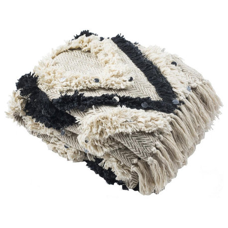 Lila Grace Fringe Throw Black/Beige Safavieh