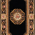 Momeni - Momeni Harmony India Hand Tufted Transitional Area Rug Black 8' X 11' - The antique-style embellishment of this traditional area rug adds ornamental flourish to floors throughout the home. Available in royal shades of sage green, soft blue, ivory, rose and regal burgundy red, the ornate gold scrolls and scallops of each decorative floorcovering reflect the gilded grandeur of French baroque style. Hand tufted from 100% natural wool fibers, the curling vines and lush floral bouquets of the borders are hand carved for exquisite depth and dimension.